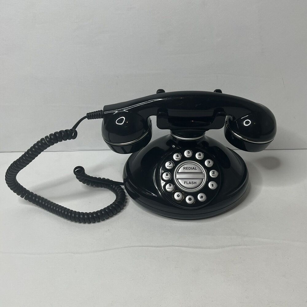 Black Retro Style Table Top Desk Phone Flash Redial Button TESTED WORKS